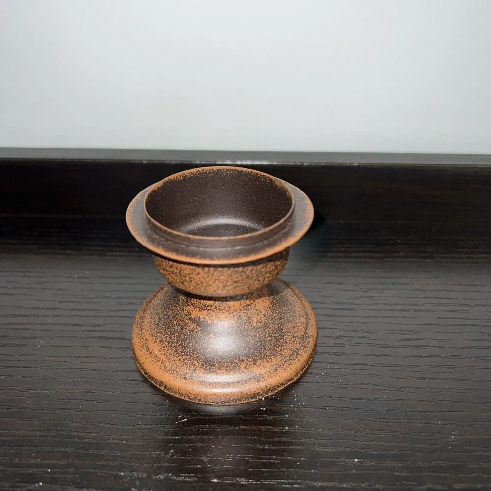 Small Lamplike Candle Holder Antique Copper Like Metal Snowflake Pattern
